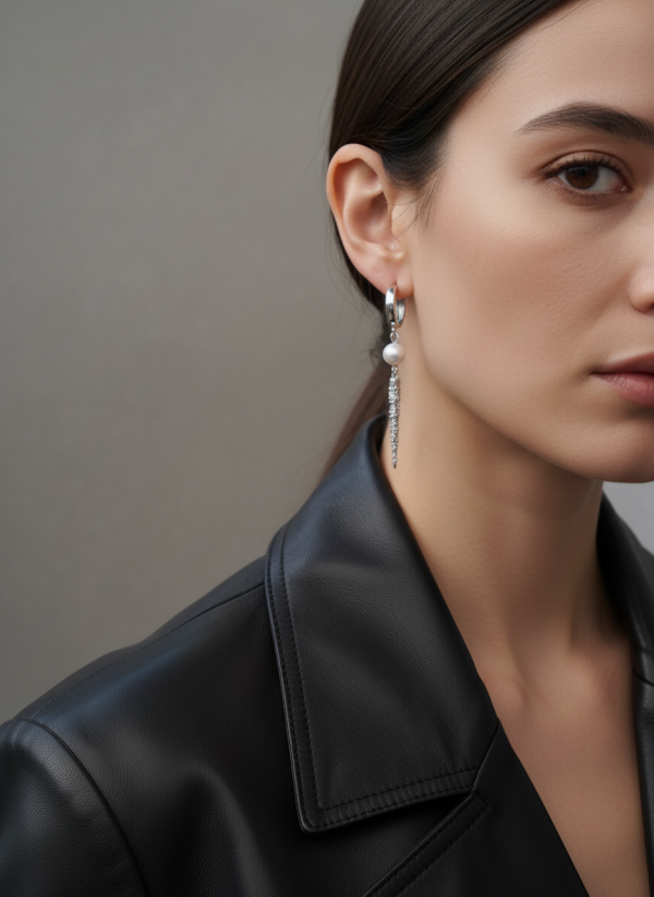 Silverörhängen med sötvattenspärlor och lång spike med cubic zirconia