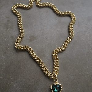 Green and Gold Love halsband med grönt hjärthänge och guldfärgad kedja