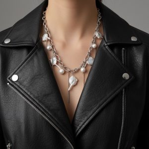 Pearl Rebel Necklace Silver – halsband i rostfritt stål med sötvattenspärlor och keshipärlor.