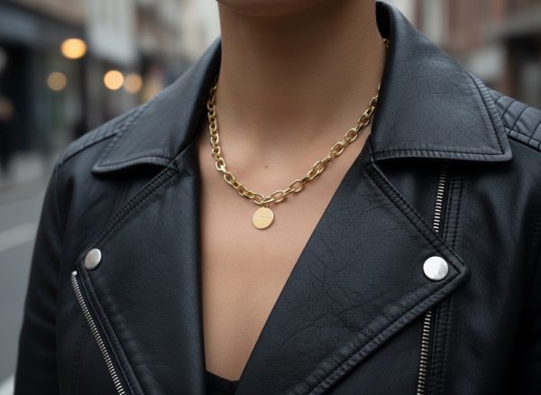 Say It Without Saying It Coin Necklace i mässing med guldfärgad kedja och rund graverad berlock.