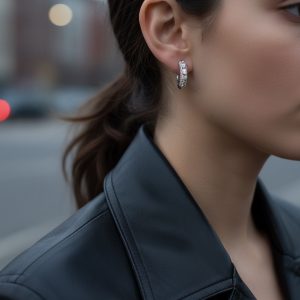 Bestsellers silver hoops örhängen med glittrande stenar och råa detaljer