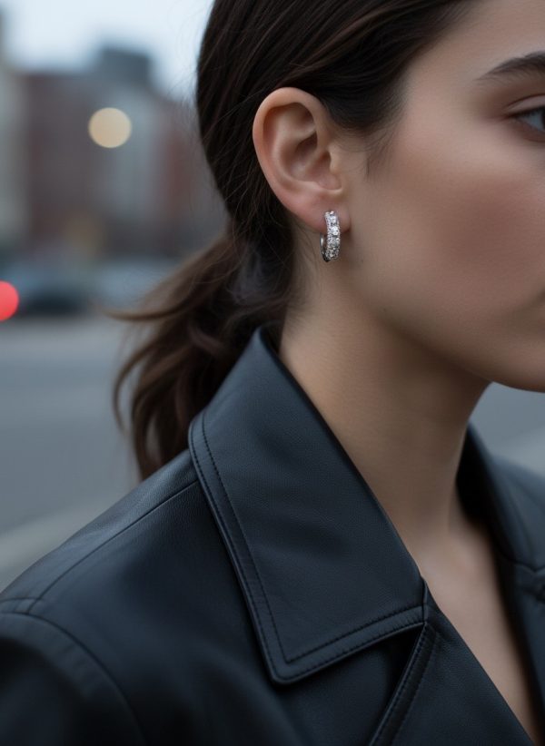 Bestsellers silver hoops örhängen med glittrande stenar och råa detaljer