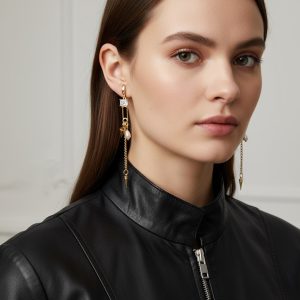 Bling Safety-Pins guldfärgade statement örhängen med kedjor och pärlor