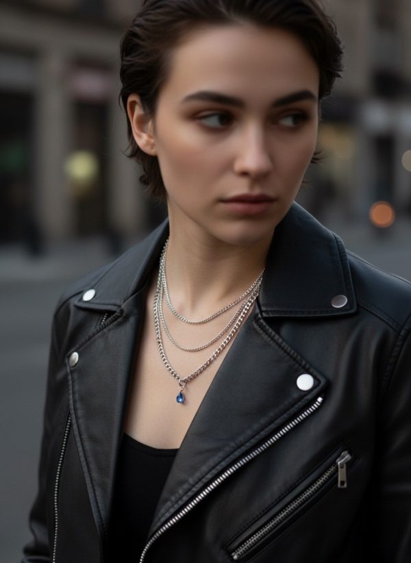 Lots of Chains Mini Drops – lager-på-lager-halsband med färgad droppformad sten