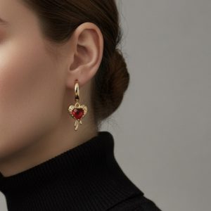 Örhängen med rött hjärta