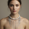 BIG Messy Pearls statement halsband med stora snäckskalspärlor och hängande kedjor i rostfritt stål