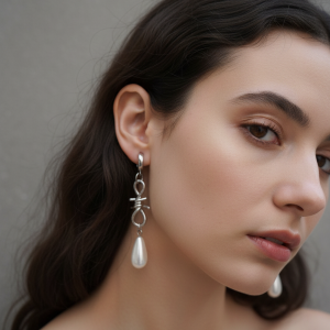 Barbed wire earrings i rostfritt stål på modell, kombinerar rockig och romantisk stil.