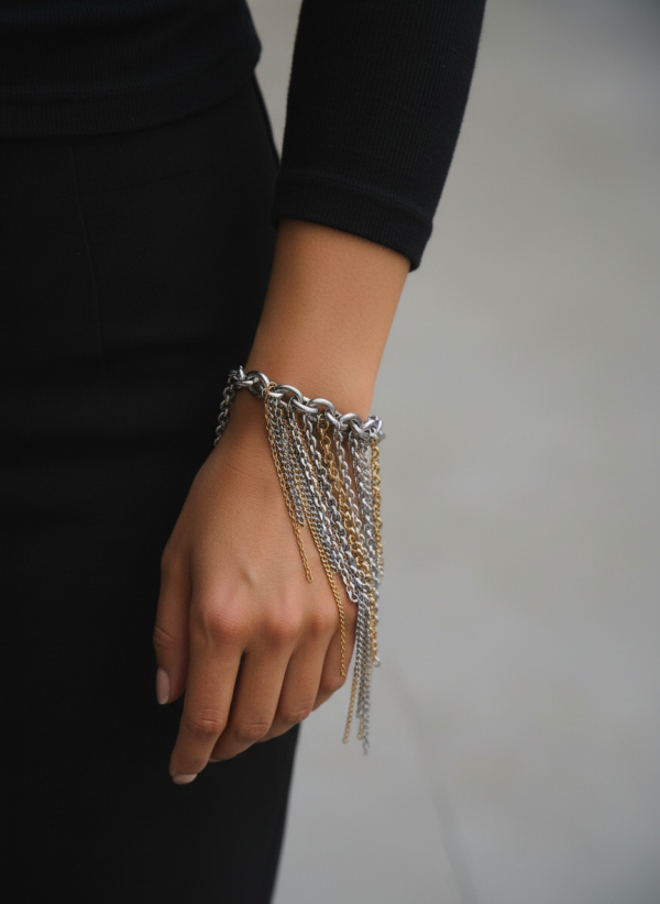 Messy Mix armband i rostfritt stål med guld- och silverfärgade kedjor