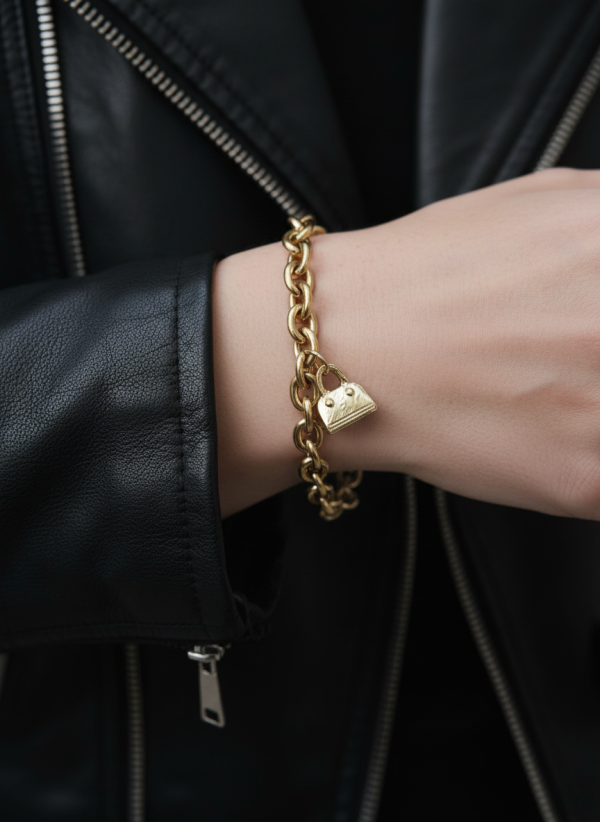 Armband i rostfritt stål med en väska som berlock