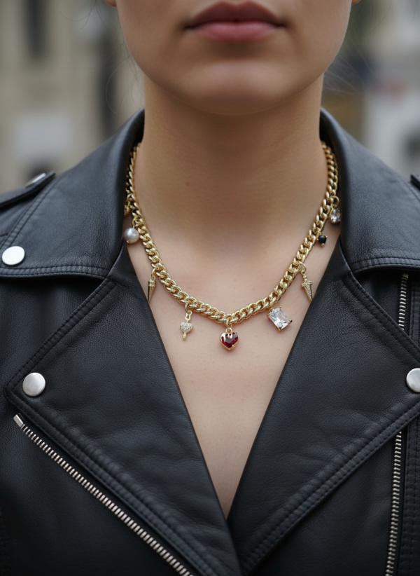 Mässinghalsband med berlocker