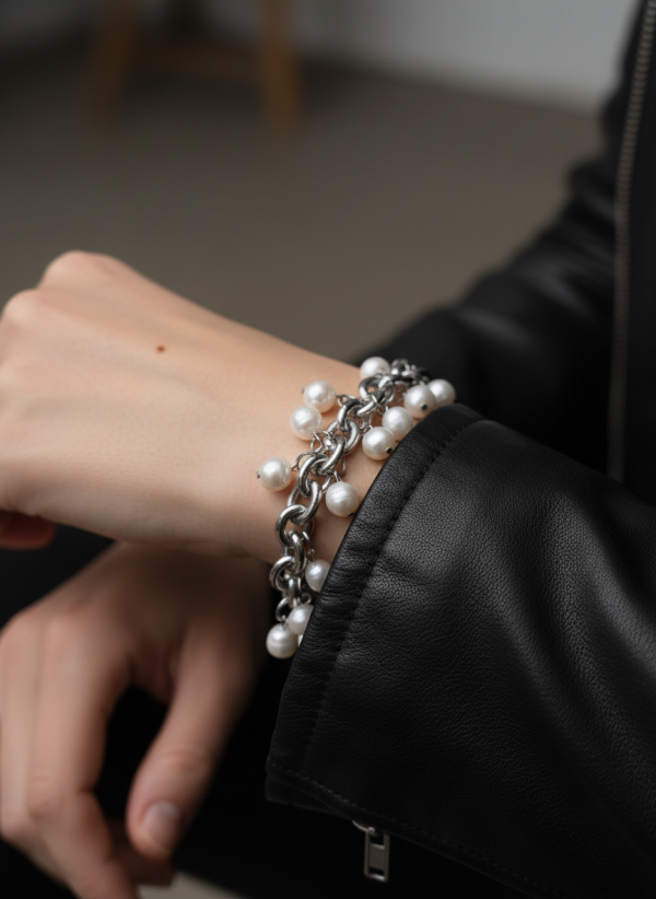 Armband i rostfritt stål med sötvattenspärlor i elegant och modern design