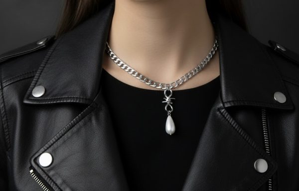 Classy Twist halsband i rostfritt stål med taggtråd och snäckpärla