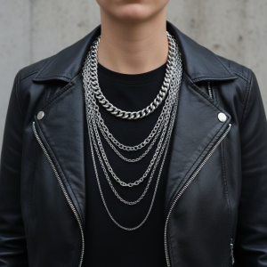 Lot’s of Chains XL halsband med flera lager kedjor i rostfritt stål i chunky design