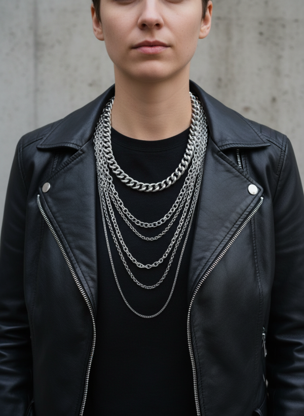 Lot’s of Chains XL halsband med flera lager kedjor i rostfritt stål i chunky design