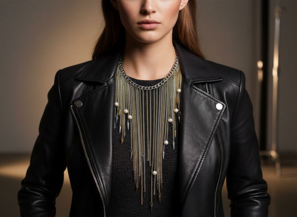 Unikt statement halsband I rostfritt stål med pärlor och spikes