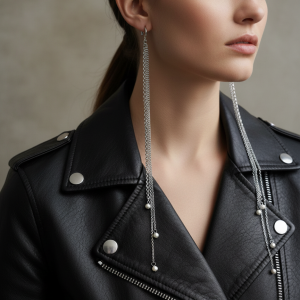 långa örhängen med kedjor i rostfritt stål och pärlor i modern statement design från By Bertlett