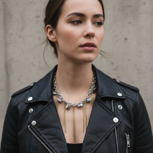 Halsband med kvarts kristaller och guldfärgade kedjor i rostfritt stål i statement design