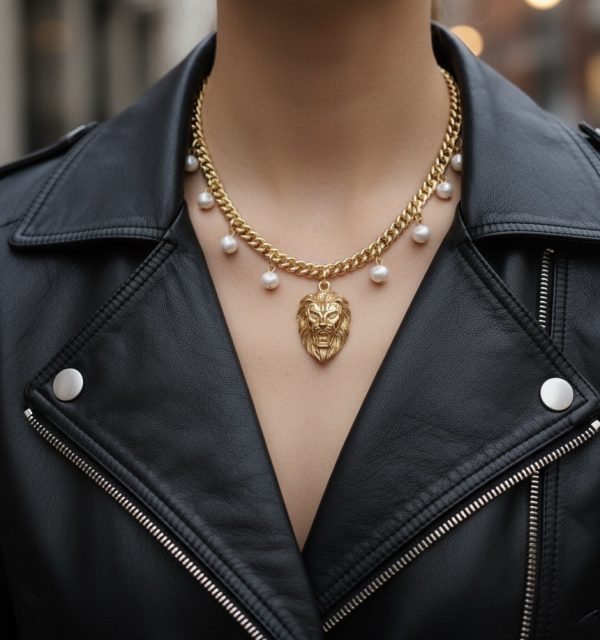 lejon halsband dam med detaljerad lejonhänge i elegant och romantisk statement design från By Bertlett