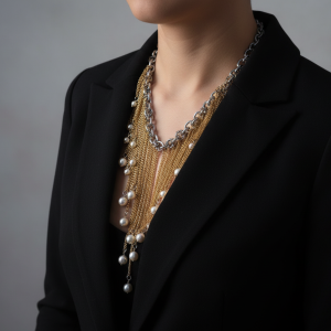 Halsband med många kedjor och pärlor