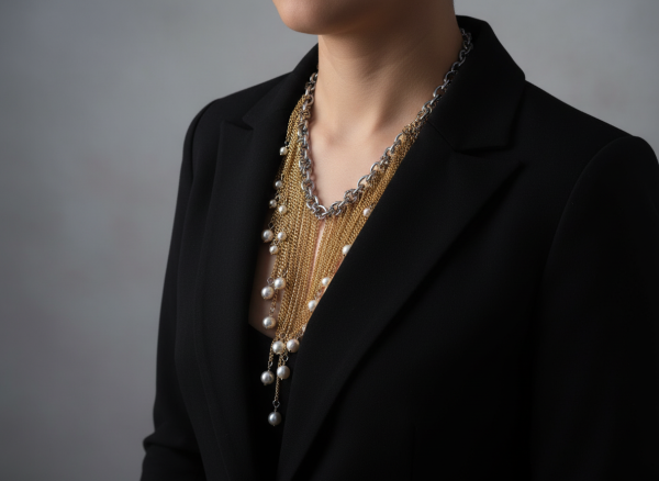 Halsband med många kedjor och pärlor