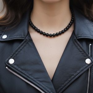 Svart pärlhalsband obsidian