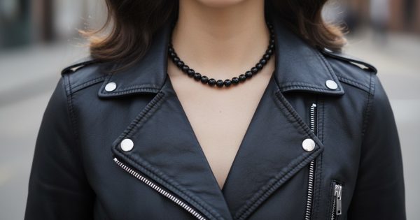 Svart pärlhalsband obsidian