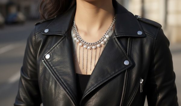 White Messy Pearls Chains halsband med sötvattenspärlor och kedjor i rostfritt stål