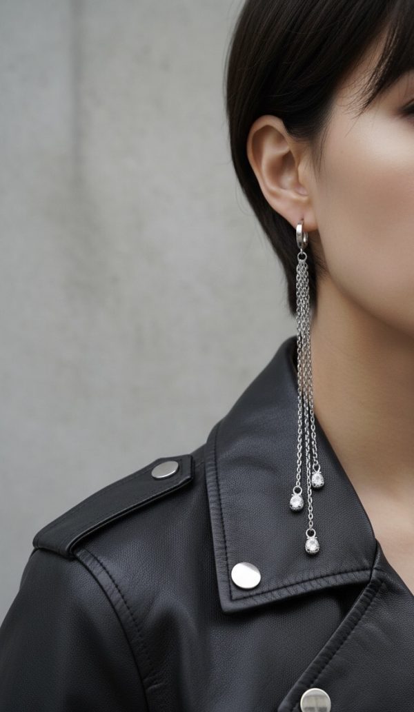 Långa örhängen i rostfritt stål med cubic zirconia