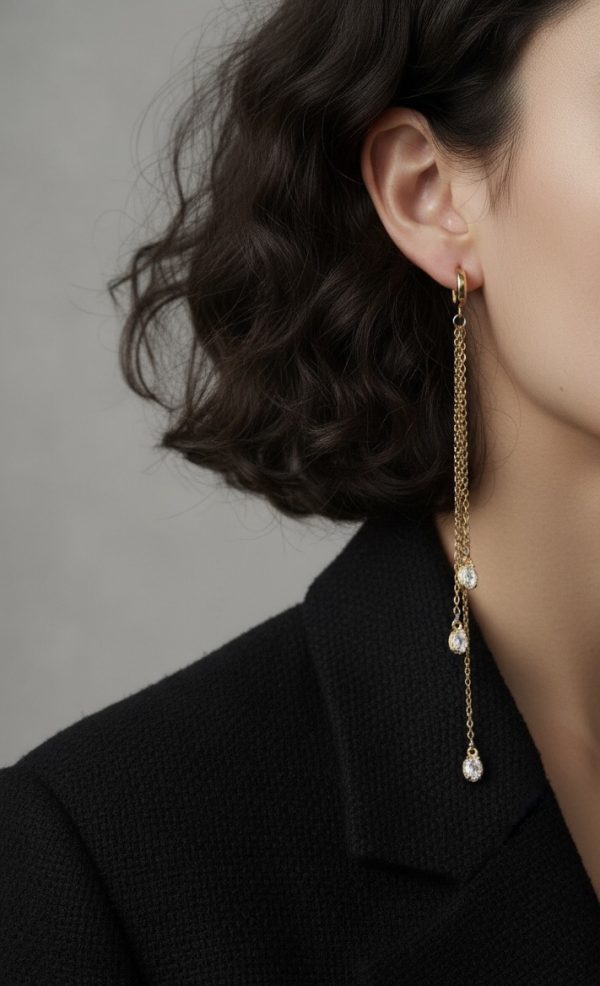 Långa örhängen i rostritt stål med cubic zirconia