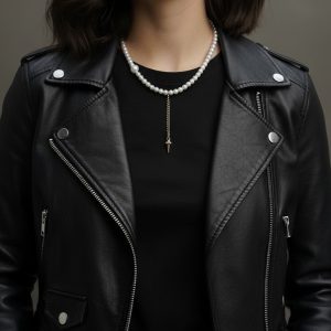 Pärlhalsband med hängande spike i kedja