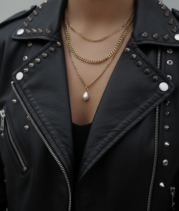 Lots of Chains Mini guld halsband med tre lager kedjor och pärla