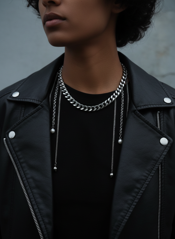 kedjehalsband i rostfritt stål med hängande kedjor i modern minimalistisk design från By Bertlett