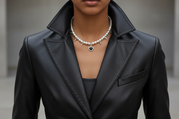 Tough Love Pearls halsband med pärlor, hjärta och spikes med cubic zirconia