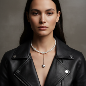 Pärlhalsband med ett hängande hjärta