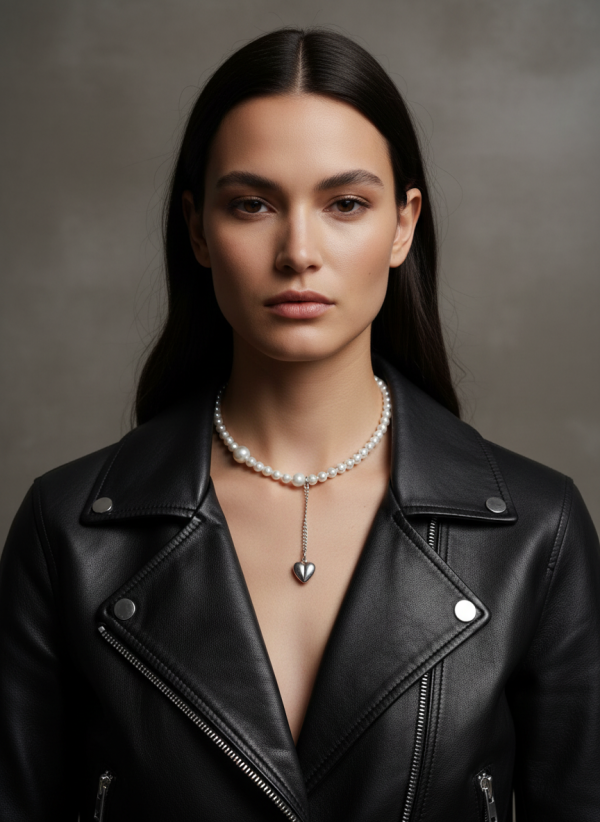 Pärlhalsband med ett hängande hjärta