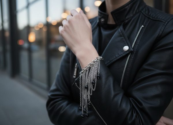 Armband med obsidian och kedjor