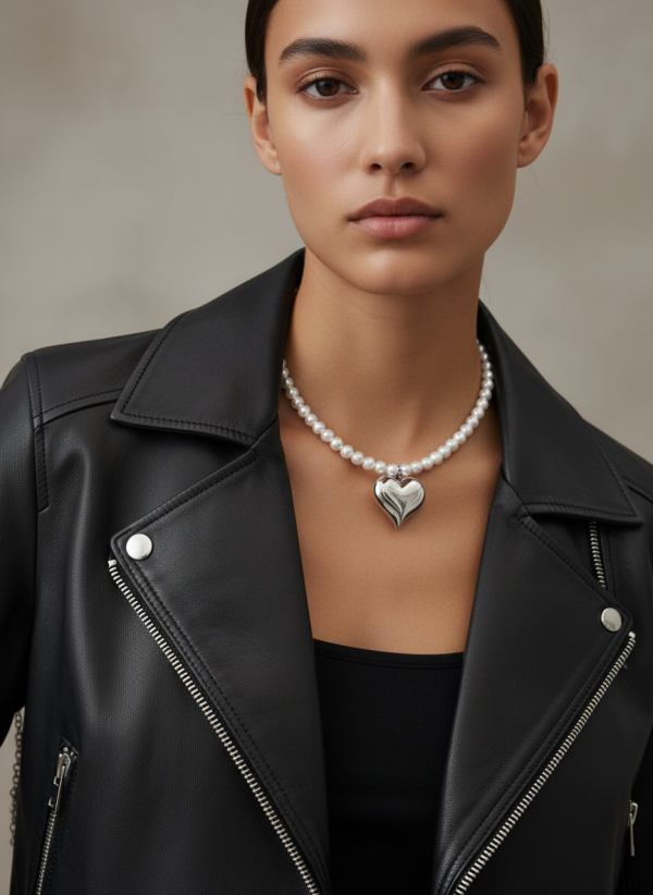 Halsband hjärta med pärlor