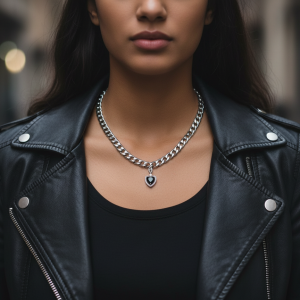 Halsband svart hjärta med cubic zirconia rostfritt stål