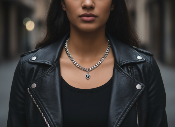 Halsband svart hjärta med cubic zirconia rostfritt stål