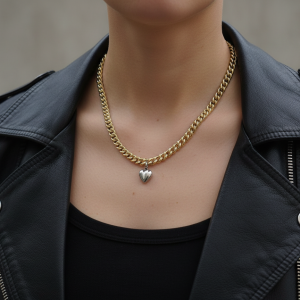 Simple heart halsband I mässing och rostfritt stål