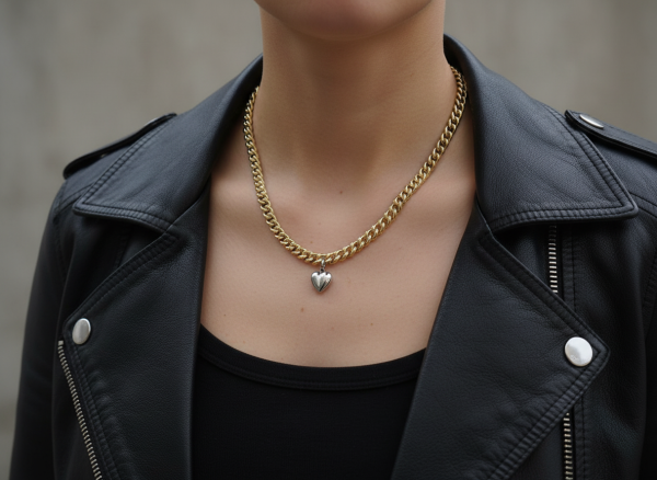 Simple heart halsband I mässing och rostfritt stål