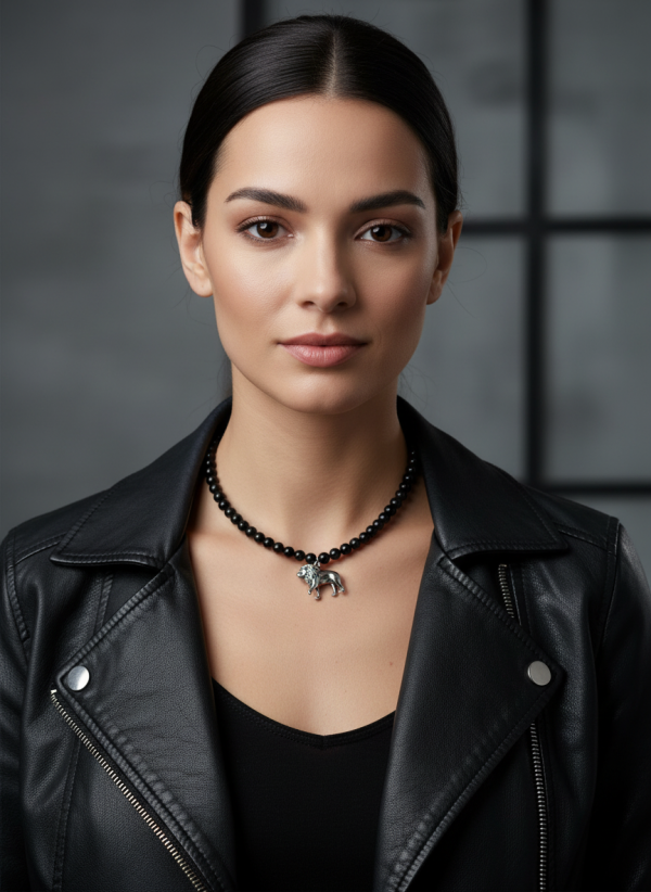 not a pet black pearls ett lejon I rostfritt stål med svart obsidian