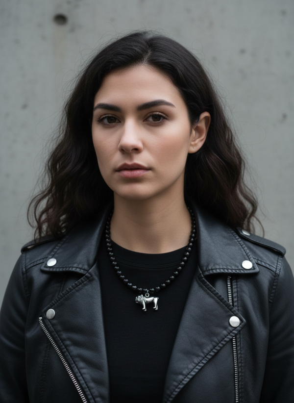 My Pet Black Pearls svart pärlhalsband med bulldog-berlock