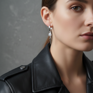 Glam Spikes örhängen silverfärgade med cubik zirconia, frontvy