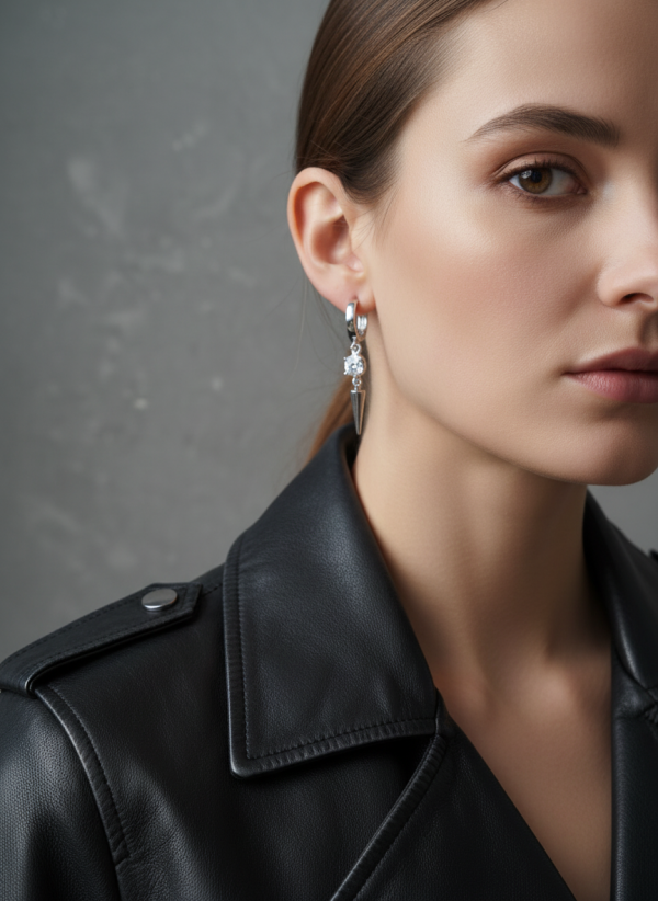 Glam Spikes örhängen silverfärgade med cubik zirconia, frontvy