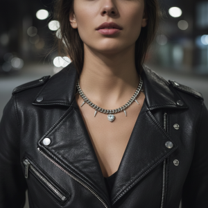 Halsband i rostfritt stål med transparent hjärta och spikes med cubic zirconia