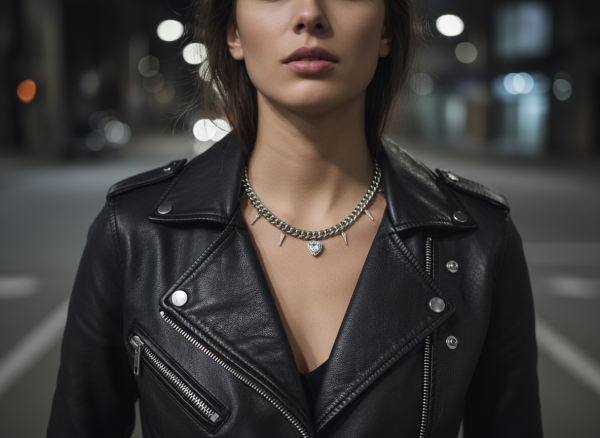 Halsband i rostfritt stål med transparent hjärta och spikes med cubic zirconia