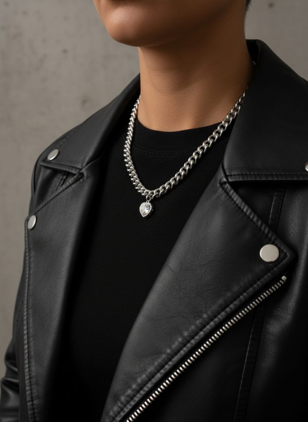 Stilrent halsband i rostfritt stål med glittrande hjärta i cubic zirconia